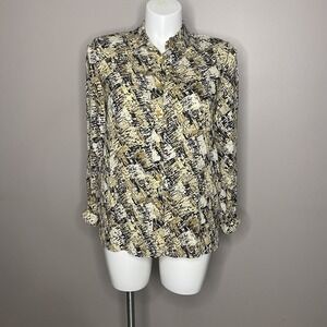 Koret Womans long sleeve button down collard‎ shirt, Size 12 Gold Black Brown